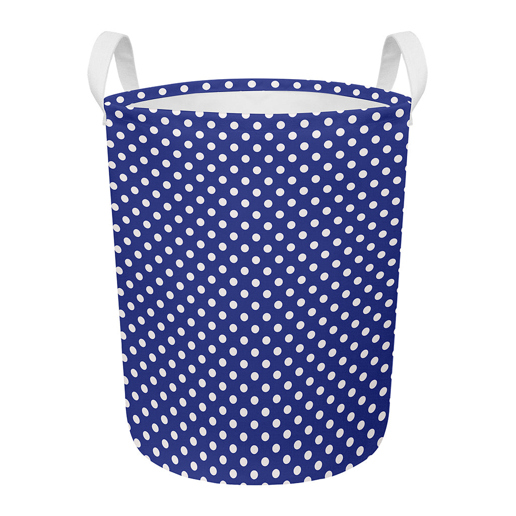 Blue And White Polka Dot Pattern Print Round Laundry Basket