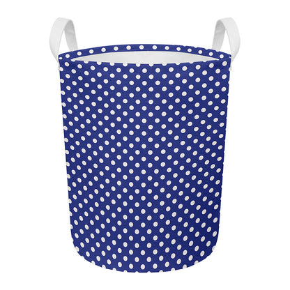 Blue And White Polka Dot Pattern Print Round Laundry Basket
