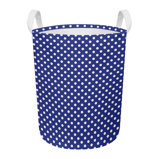 Blue And White Polka Dot Pattern Print Round Laundry Basket
