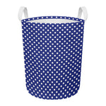 Blue And White Polka Dot Pattern Print Round Laundry Basket