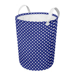 Blue And White Polka Dot Pattern Print Round Laundry Basket