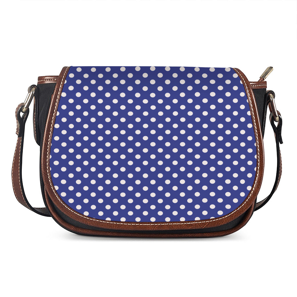Blue And White Polka Dot Pattern Print Saddle Bag