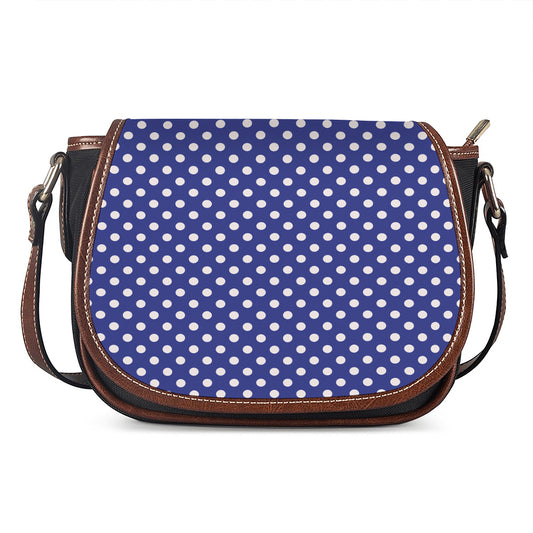 Blue And White Polka Dot Pattern Print Saddle Bag
