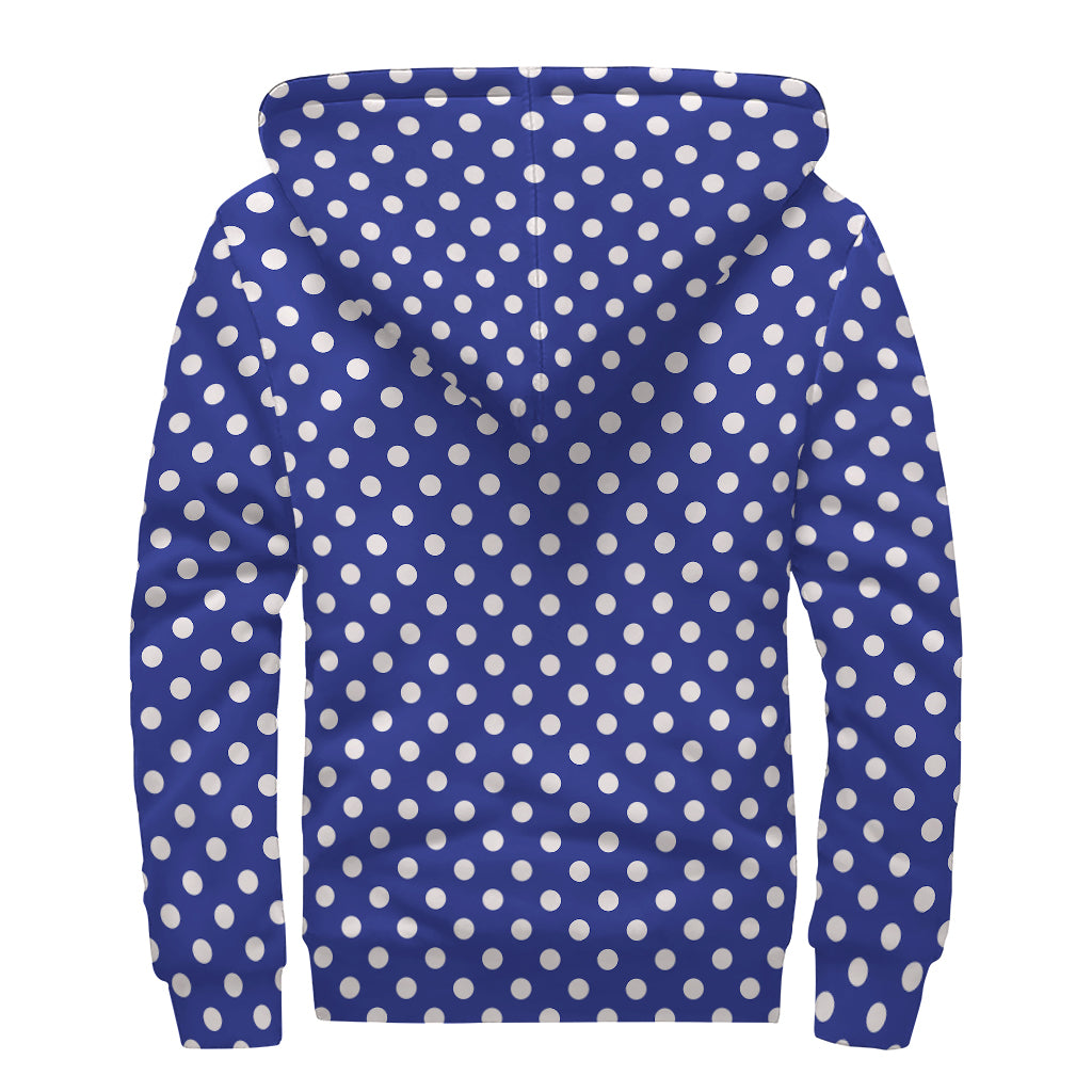 Blue And White Polka Dot Pattern Print Sherpa Lined Zip Up Hoodie