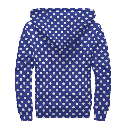 Blue And White Polka Dot Pattern Print Sherpa Lined Zip Up Hoodie
