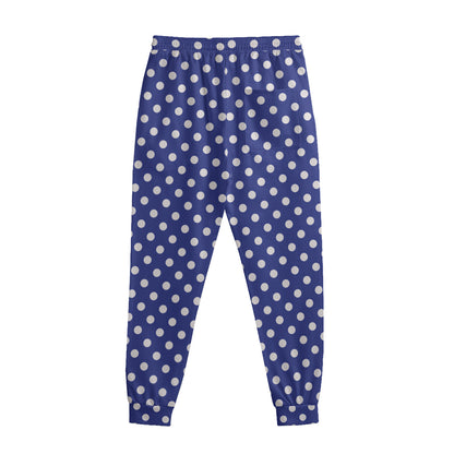 Blue And White Polka Dot Pattern Print Sweatpants