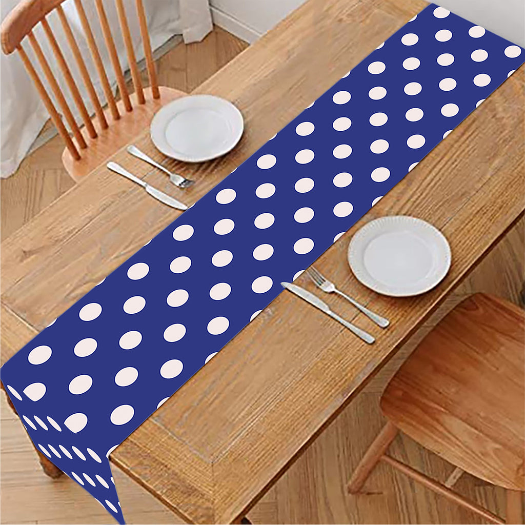 Blue And White Polka Dot Pattern Print Table Runner