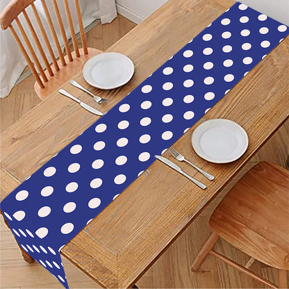 Blue And White Polka Dot Pattern Print Table Runner