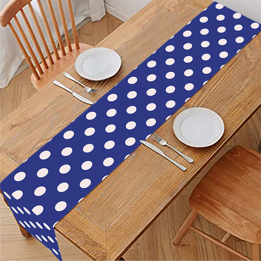 Blue And White Polka Dot Pattern Print Table Runner