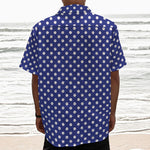 Blue And White Polka Dot Pattern Print Textured Short Sleeve Shirt