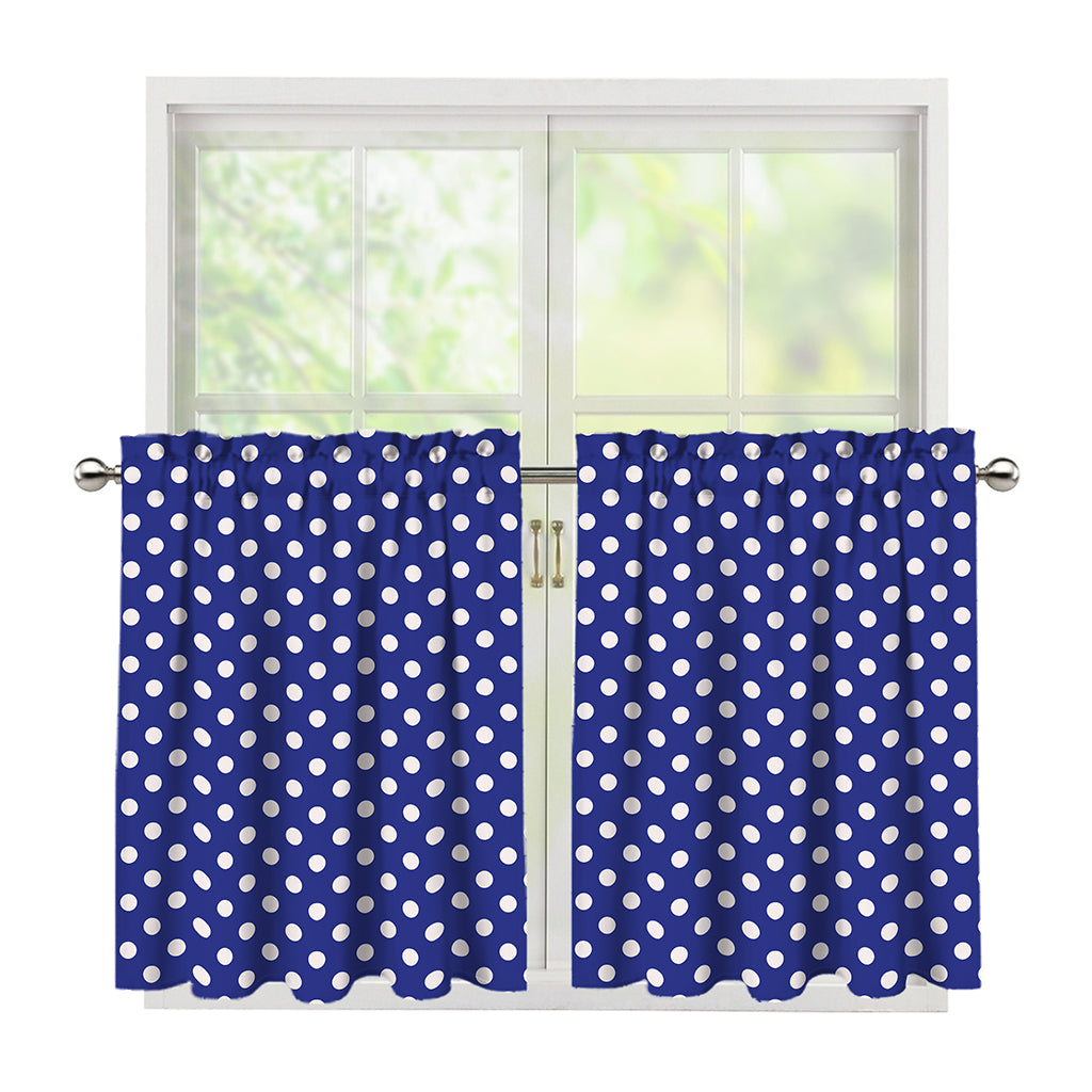 Blue And White Polka Dot Pattern Print Tier Curtains