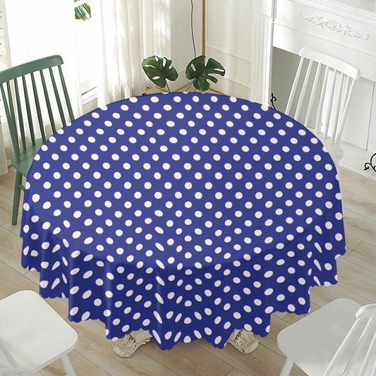 Blue And White Polka Dot Pattern Print Waterproof Round Tablecloth
