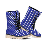 Blue And White Polka Dot Pattern Print Winter Boots