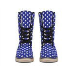 Blue And White Polka Dot Pattern Print Winter Boots
