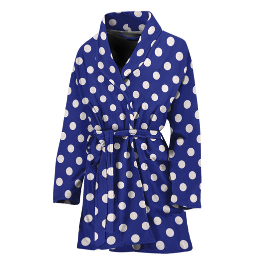 Blue And White Polka Dot Pattern Print Women's Bathrobe