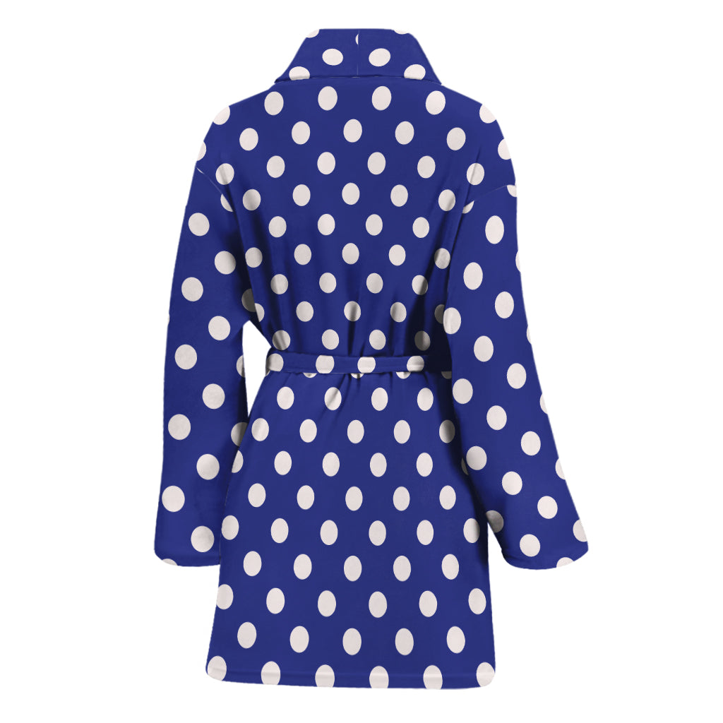 Blue And White Polka Dot Pattern Print Women's Bathrobe