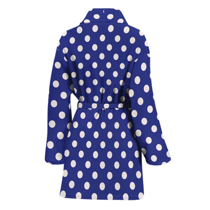 Blue And White Polka Dot Pattern Print Women's Bathrobe