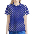 Blue And White Polka Dot Pattern Print Women's Polo Shirt