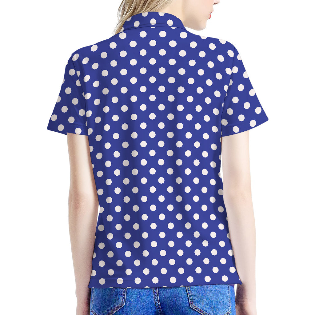 Blue And White Polka Dot Pattern Print Women's Polo Shirt