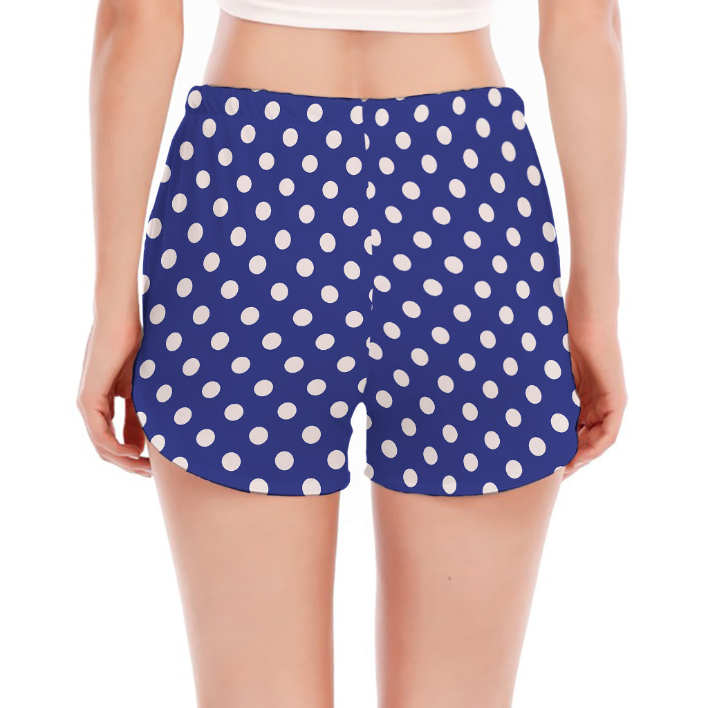 Blue And White Polka Dot Pattern Print Women's Split Running Shorts