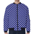 Blue And White Polka Dot Pattern Print Zip Sleeve Bomber Jacket