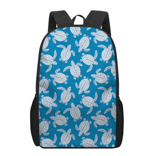 Blue And White Sea Turtle Pattern Print 17 Inch Backpack
