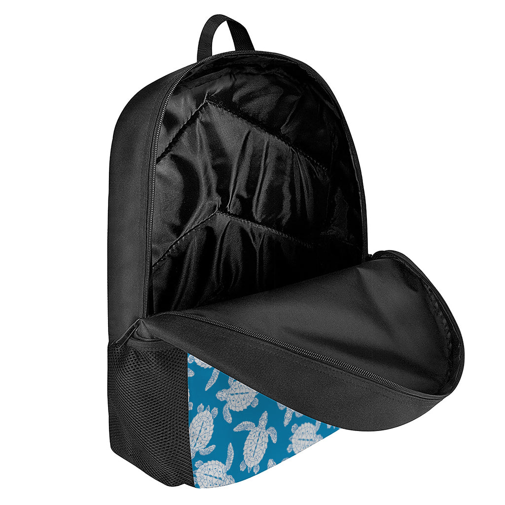 Blue And White Sea Turtle Pattern Print 17 Inch Backpack