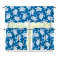 Blue And White Sea Turtle Pattern Print 3 Piece Kitchen Curtains
