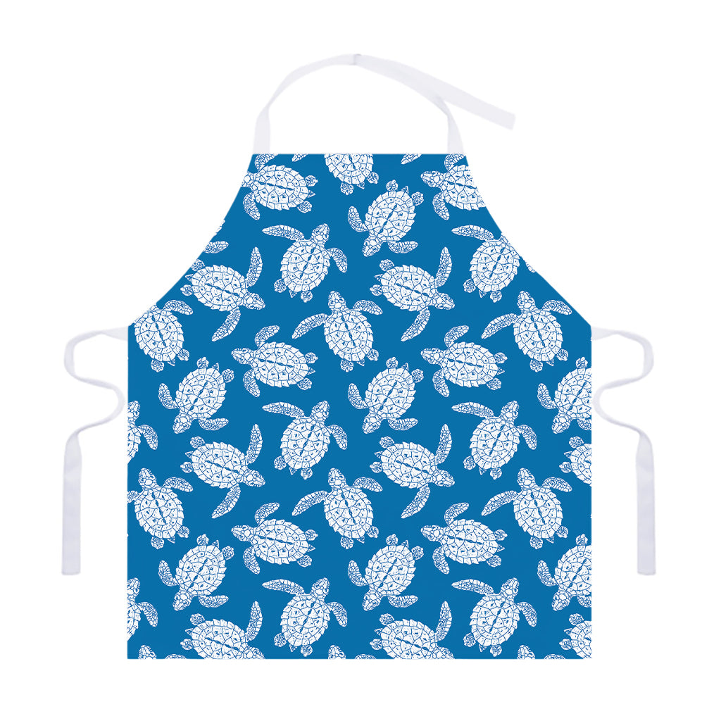 Blue And White Sea Turtle Pattern Print Adjustable Apron