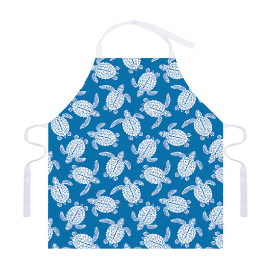 Blue And White Sea Turtle Pattern Print Adjustable Apron