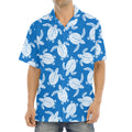 Blue And White Sea Turtle Pattern Print Aloha Shirt