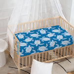Blue And White Sea Turtle Pattern Print Baby Crib Sheet