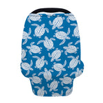 Blue And White Sea Turtle Pattern Print Baby Seat Cover