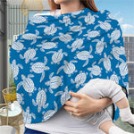 Blue And White Sea Turtle Pattern Print Baby Seat Cover