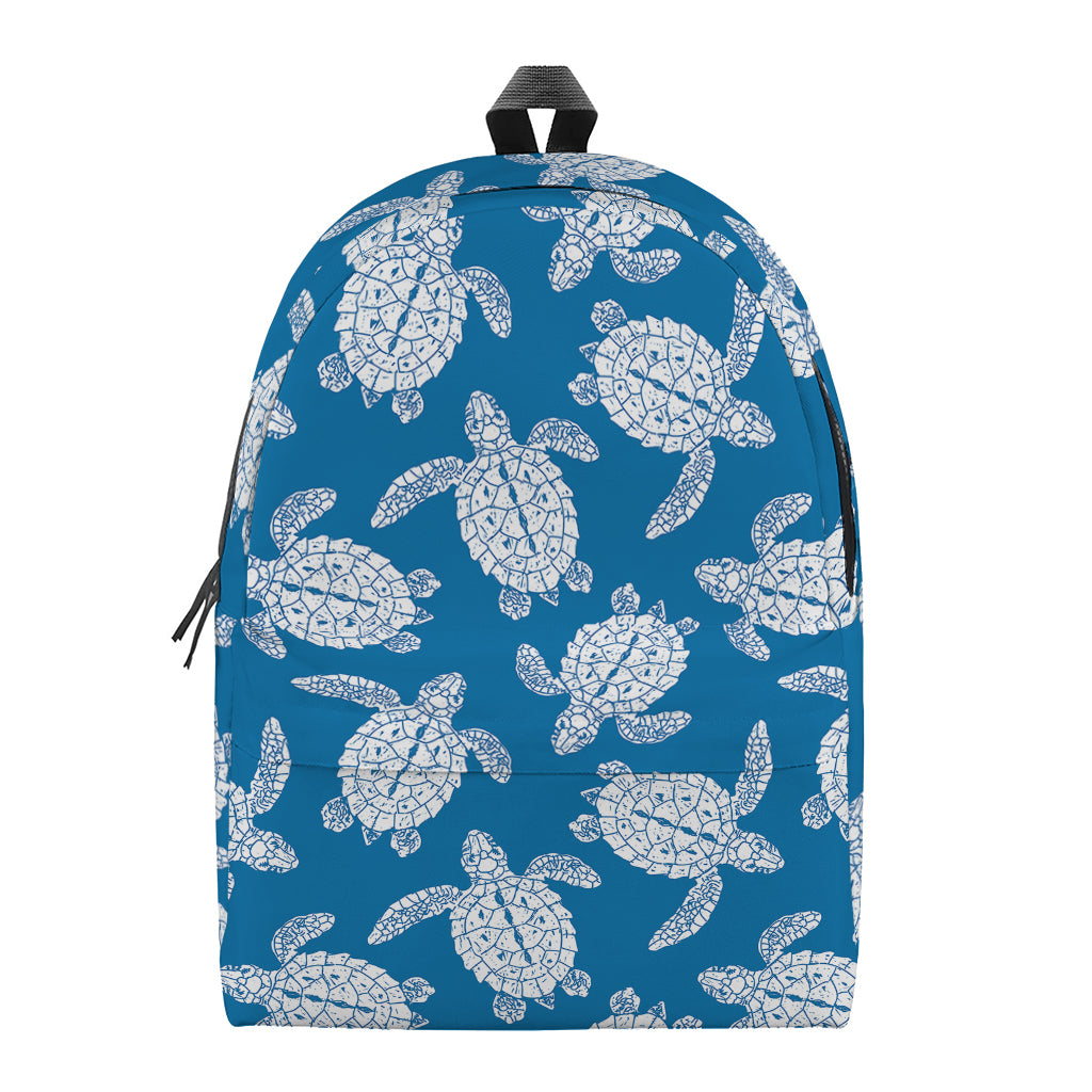 Blue And White Sea Turtle Pattern Print Backpack