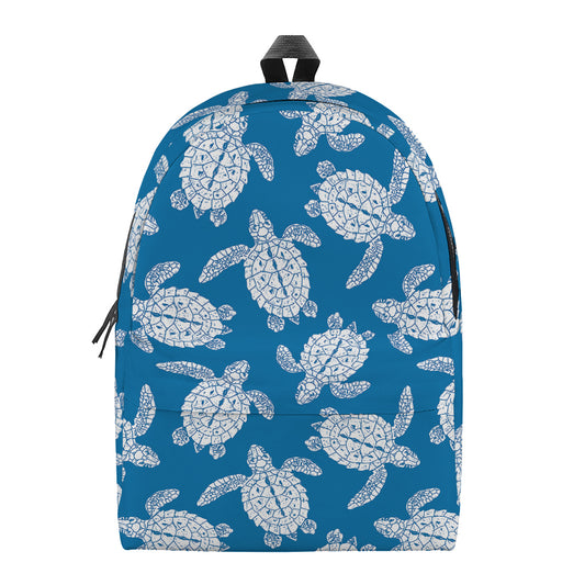 Blue And White Sea Turtle Pattern Print Backpack