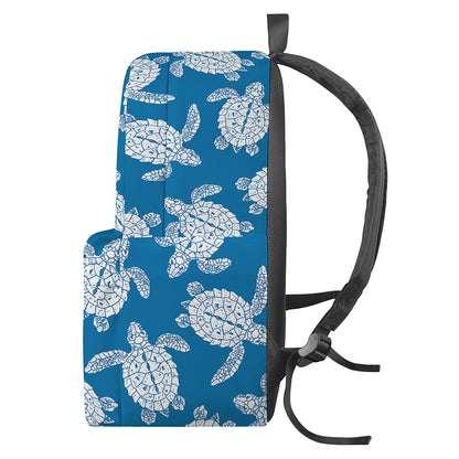 Blue And White Sea Turtle Pattern Print Backpack