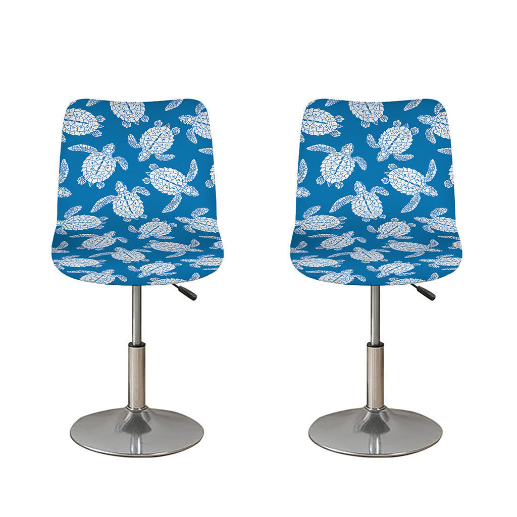 Blue And White Sea Turtle Pattern Print Bar Stool Covers