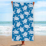 Blue And White Sea Turtle Pattern Print Beach Towel