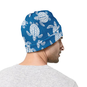 Blue And White Sea Turtle Pattern Print Beanie