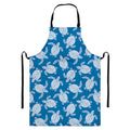 Blue And White Sea Turtle Pattern Print Bib Apron With Pocket