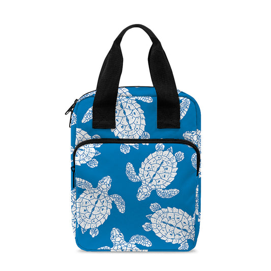 Blue And White Sea Turtle Pattern Print Bible Tote Bag
