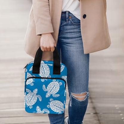 Blue And White Sea Turtle Pattern Print Bible Tote Bag
