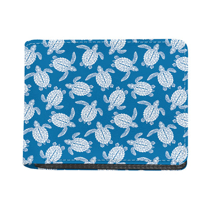 Blue And White Sea Turtle Pattern Print Bifold Wallet