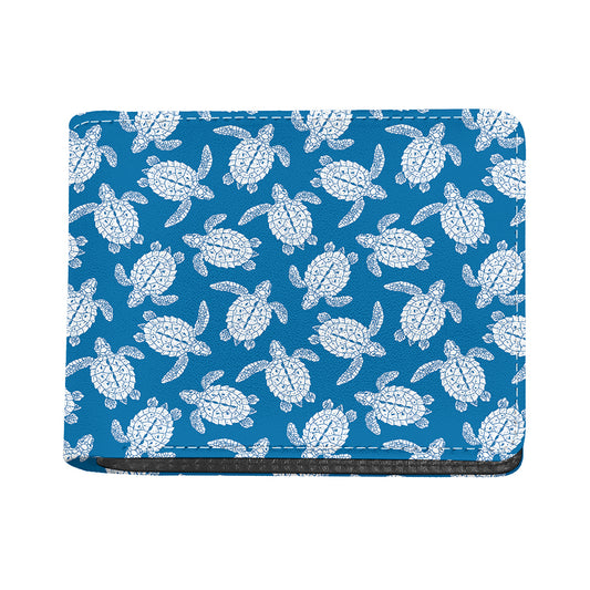 Blue And White Sea Turtle Pattern Print Bifold Wallet