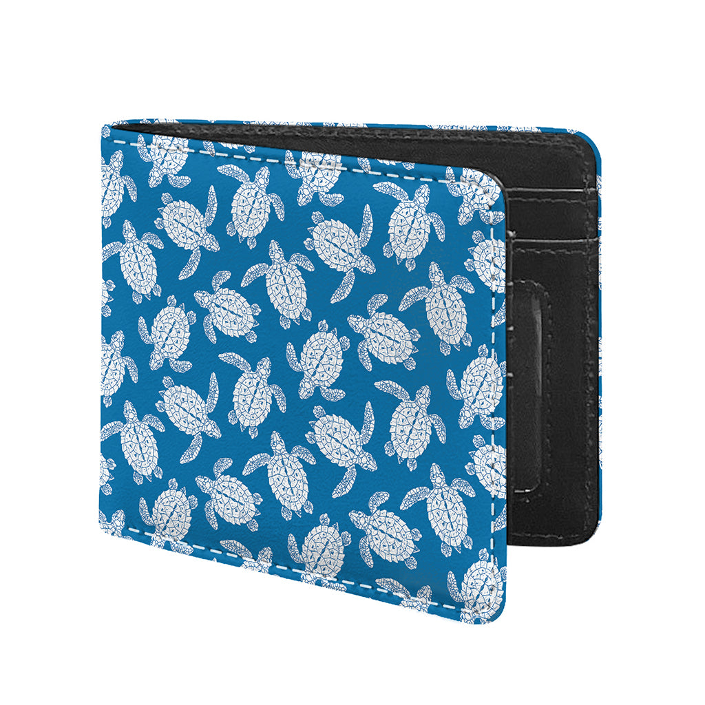 Blue And White Sea Turtle Pattern Print Bifold Wallet