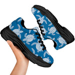 Blue And White Sea Turtle Pattern Print Black Chunky Shoes