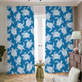 Blue And White Sea Turtle Pattern Print Dimout Pencil Pleat Curtains