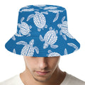 Blue And White Sea Turtle Pattern Print Bucket Hat