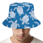 Blue And White Sea Turtle Pattern Print Bucket Hat